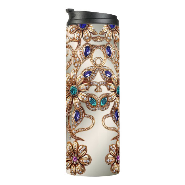 Bouteilles Isothermes Elegant Gold Jewel Flowers Thermal Tumbler (Tourné sur la droite)
