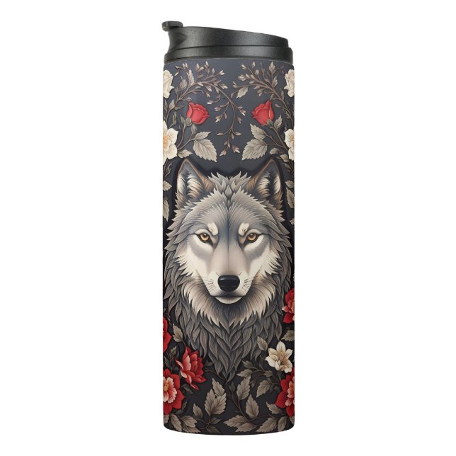 Bouteilles Isothermes Élégant loup gris floral (Tourné sur la droite)