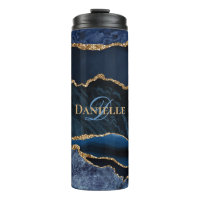 Élégant Monogram Marine Blue Gold Agate Geode