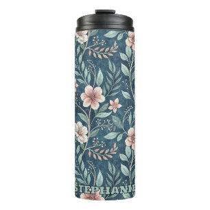 Bouteilles Isothermes Élégant motif floral avec fleurs rose et crème