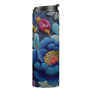 Bouteilles Isothermes Élégant motif floral brodé, aspect pivoine vintage