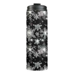 Bouteilles Isothermes Élégant Noël noir blanc argent flocons de neige