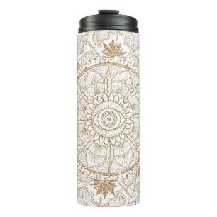Bouteilles Isothermes Elégant or Oeil Soleil Lune Mandala Blanc