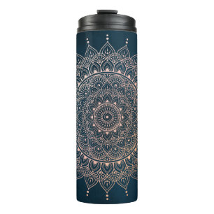 Bouteilles Isothermes Elégant or Rose sur Turquoise Floral Henna Mandal