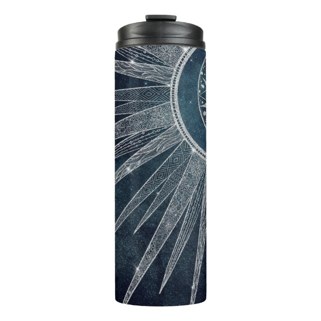 Bouteilles Isothermes Elégant Silver Sun Moon Doodle Mandala Blue Design (Devant)
