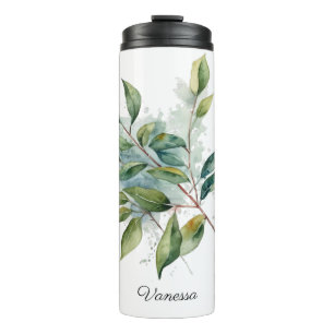 Bouteilles Isothermes Elégante aquarelle de feuillage vert, personnalisé