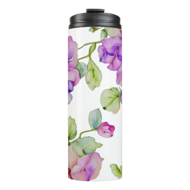 Bouteilles Isothermes Elégante couleur rose violet aquarelle florale (Devant)