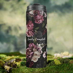 Bouteilles Isothermes Élégante Fleur de Rose Blanche aux Tons Sombres