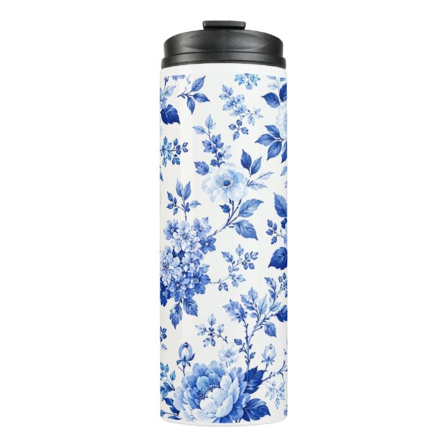 Bouteilles Isothermes Élégante impression florale bleue et blanche (Devant)