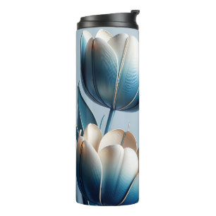 Bouteilles Isothermes Élégantes tulipes bleues et blanches