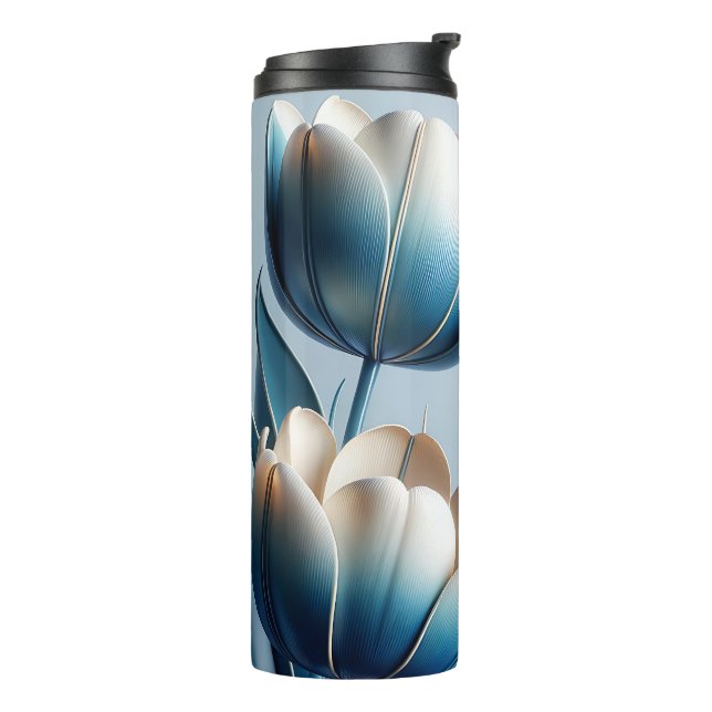 Bouteilles Isothermes Élégantes tulipes bleues et blanches (Tourné sur la gauche)