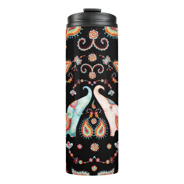 Bouteilles Isothermes Eléphant tribal : Motif aquarelle Paisley. (Devant)