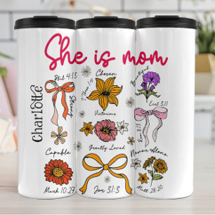 Bouteilles Isothermes Elle Est Maman Florale Affirmation Écriture Art