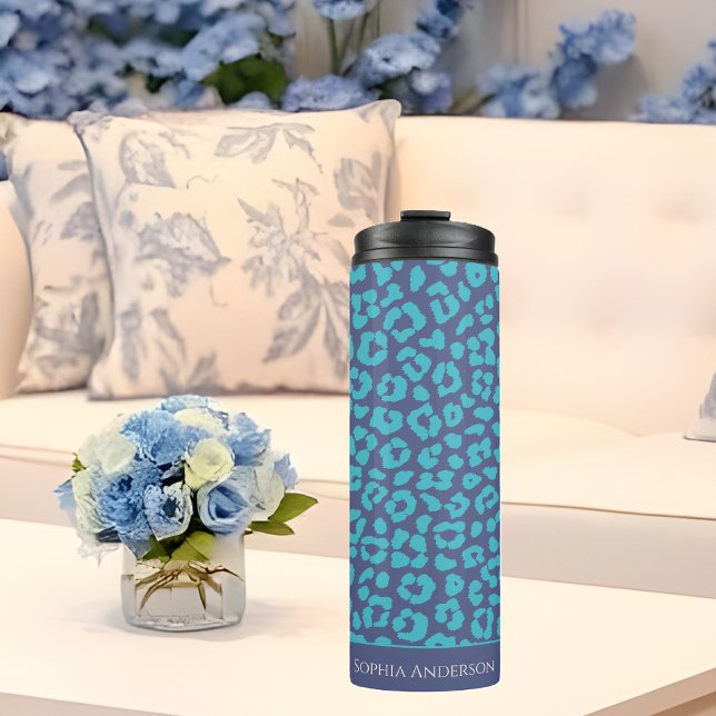 Bouteilles Isothermes Empreinte de léopard bleu (Blue Leopard Print Thermal Tumbler)