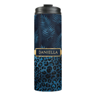 Bouteilles Isothermes Empreinte de léopard bleu Shimmer Nom floral tropi