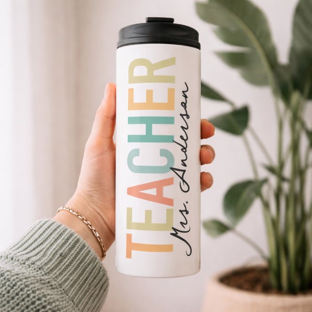 Bouteilles Isothermes Enseignant | Nom d'enseignant coloré personnalisé  (Personalized Teacher Cup Appreciation Graduation Gift, Teacher Gift Personalized Thermal Travel Mug)