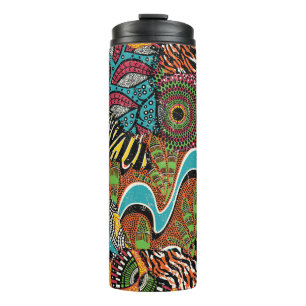 Bouteilles Isothermes Fabric africain : Patchwork d'animaux sauvages.