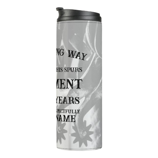 Bouteilles Isothermes Faire-part de retraite avec vieilles éperons (Tourné sur la droite)