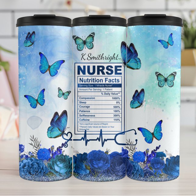 Bouteilles Isothermes Faits Nutritionnels Infirmière Papillon Bleu (Créateur téléchargé)