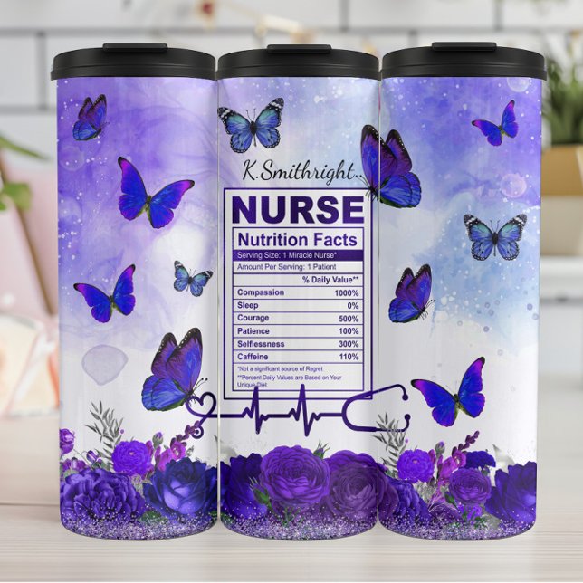 Bouteilles Isothermes Faits Nutritionnels Infirmière Papillon Violet (Créateur téléchargé)