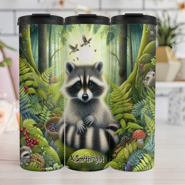 Bouteilles Isothermes Famille Raccoon dans Sunlit Forest (Créateur téléchargé)
