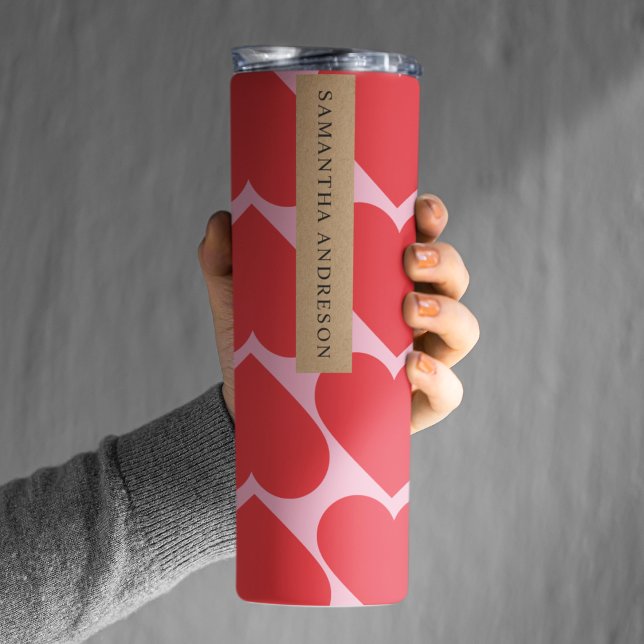 Bouteilles Isothermes Fancy Romantique Rouge & Coeurs Rose Motif Avec No (Créateur téléchargé)