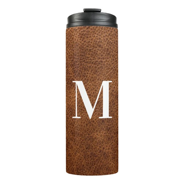 Bouteilles Isothermes Faux cuir marron moderne Monogramme (Devant)