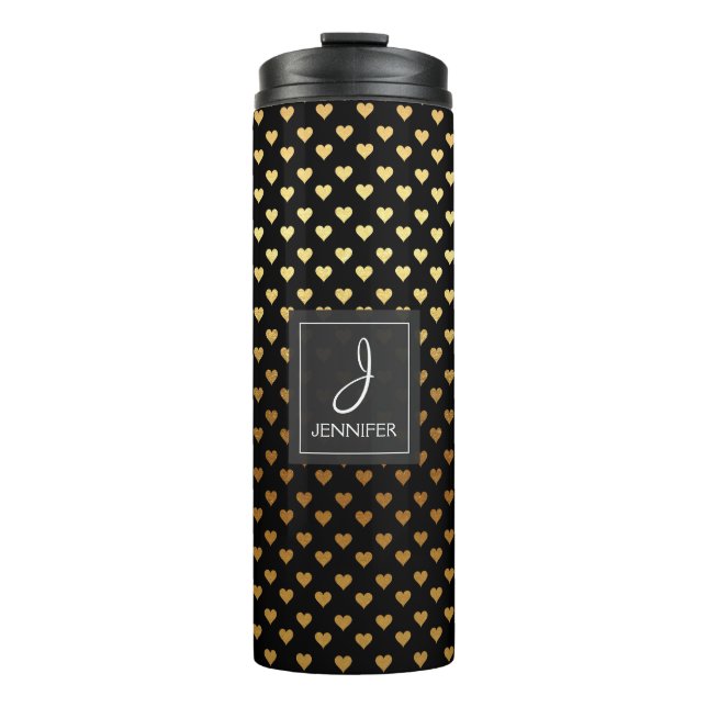 Bouteilles Isothermes Faux Gold Foil et Black Heart Motif Monogramme (Devant)