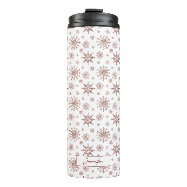 Bouteilles Isothermes Faux Rose Gold Color Look Snowflakes & Nom (Devant)