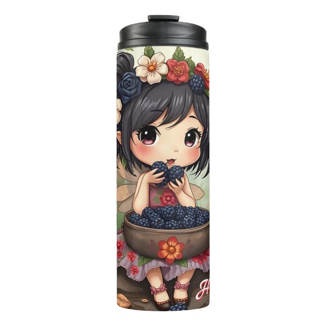 Bouteilles Isothermes Fée Chibi mangeant des mûres avec des amis de la f (Devant)