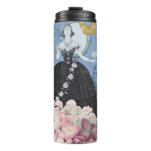 Bouteilles Isothermes Femme élégante bleue Robe florale Chic