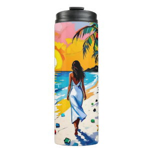 Bouteilles Isothermes Femme sur la scène de plage tropicale