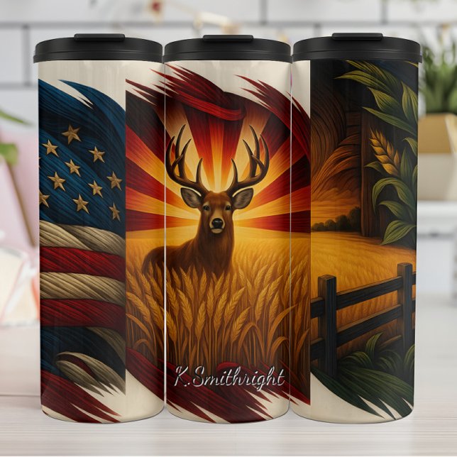 Bouteilles Isothermes Ferme à drapeau américain Triptych Deer (Créateur téléchargé)