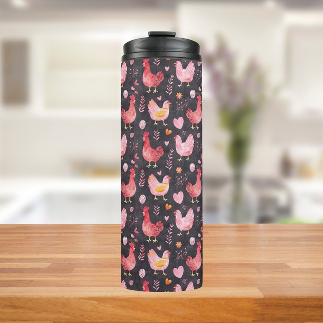 Bouteilles Isothermes Ferme des poules de coq noir rouge rose (Créateur téléchargé)