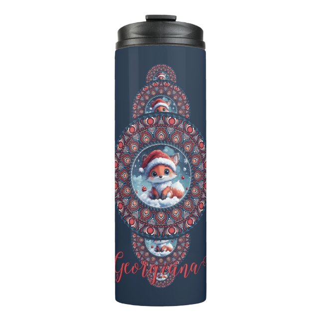 Bouteilles Isothermes Festif personnalisé Kawaii Fox Ornamental Mandala (Devant)