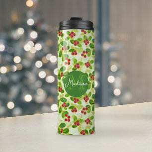 Bouteilles Isothermes Festive Motif et Monogramme de fruits de canneberg