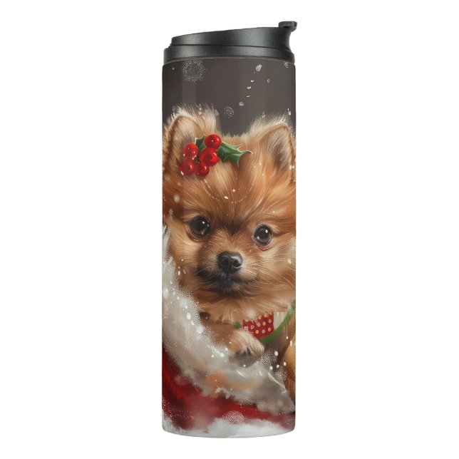 Bouteilles Isothermes Fête de Noël du chien Poméranien (Tourné sur la gauche)