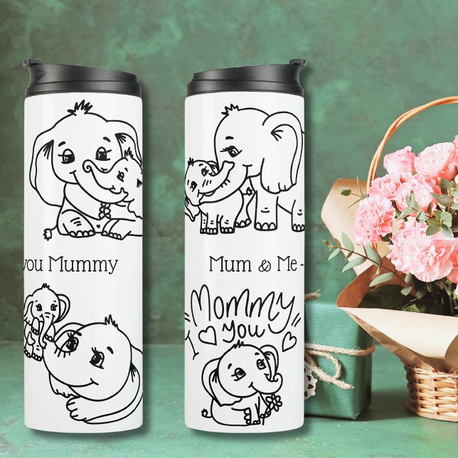 Bouteilles Isothermes Fête des mères Elephant Mum & Me personnalisée (Elephant Mum & Me Mother's Day personalized Thermal Tumbler)