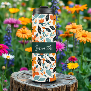 Bouteilles Isothermes Feuillage et fleurs orange et bleu Personnalisé