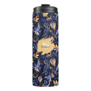 Bouteilles Isothermes Feuilles Abstraits Paisley bleu et or