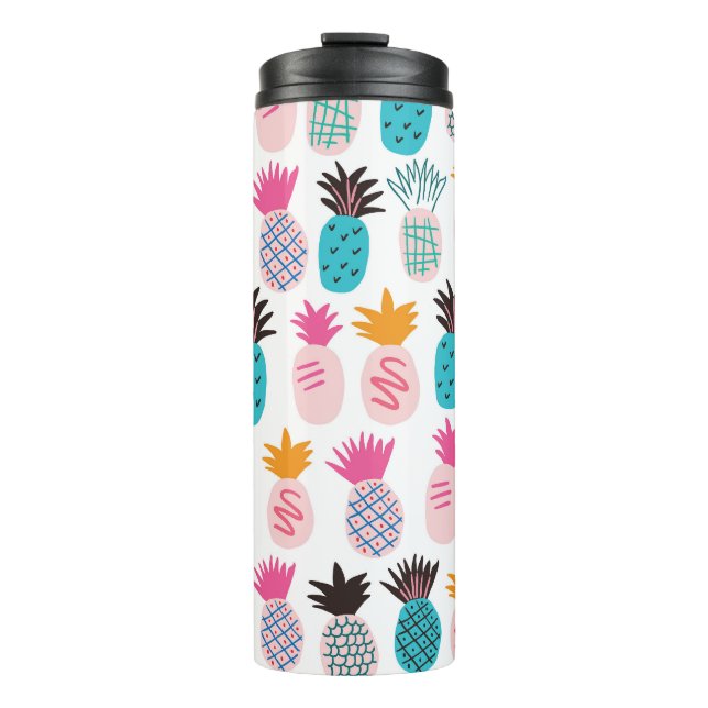 Bouteilles Isothermes Feuilles colorés d'ananas, doodle tropical. (Devant)