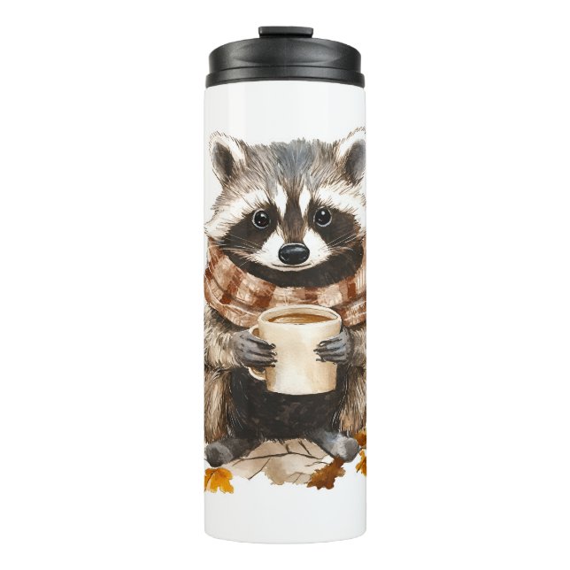 Bouteilles Isothermes Feuilles d'automne confortable raccoon avec tasse  (Devant)