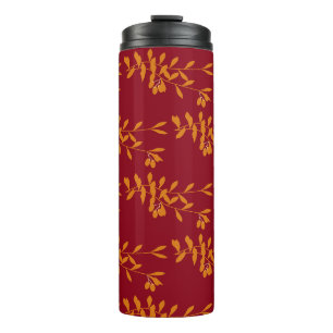 Bouteilles Isothermes Feuilles de branches de silhouette orange sur roug