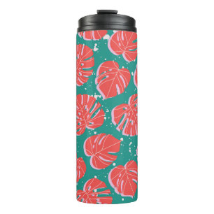 Bouteilles Isothermes Feuilles de monstère rouge sur motif vert transpar