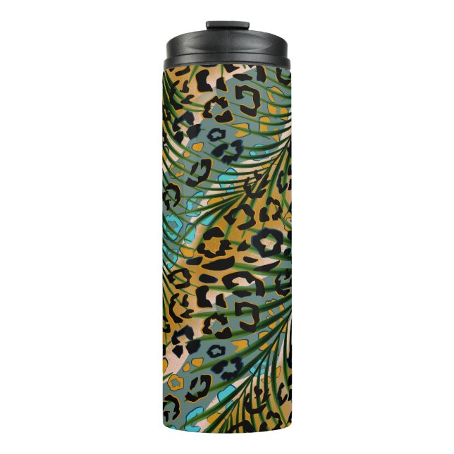 Bouteilles Isothermes Feuilles de palmiers sur un arrière - plan léopard (Devant)