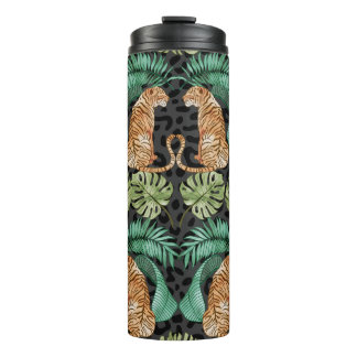 Bouteilles Isothermes Feuilles de tigres : Aquarelle Jungle sans joint.