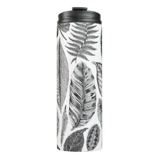 Bouteilles Isothermes Feuilles exotiques, vintage floral noir et blanc.