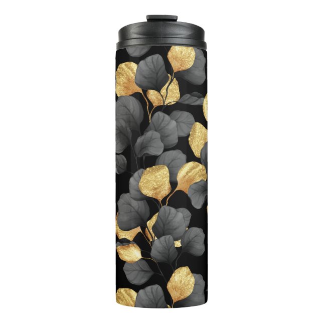 Bouteilles Isothermes Feuilles noirs et or. Motif (Devant)