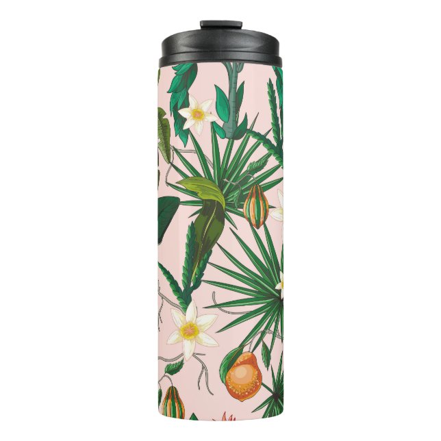 Bouteilles Isothermes Feuilles tropicales, fleur, motif de fruits. (Devant)