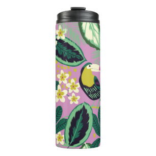 Bouteilles Isothermes Feuilles tropicaux, fleurs et toucan oiseau transp